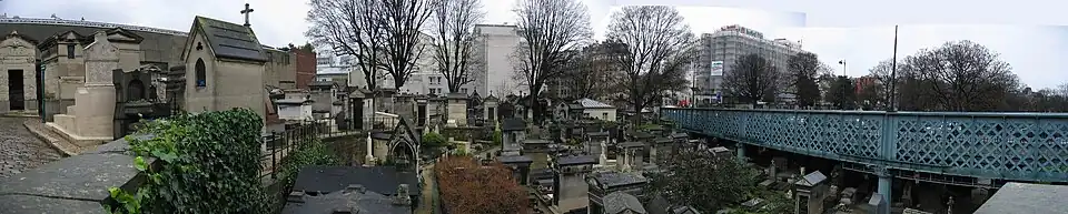 Pohled na hřbitov Montmartre v zimě