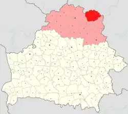 Mapka Harodocké oblasti v kontextu Běloruska