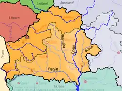 Mapa Běloruska s vyznačením řeky