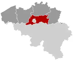 provincie Vlámský Brabant na mapě Belgie