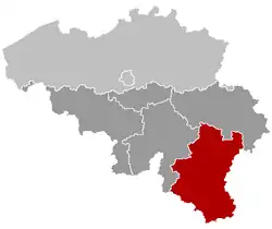 provincie Lucemburk na mapě Belgie