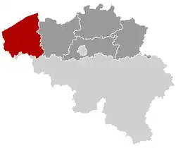 provincie Západní Flandry na mapě Belgie