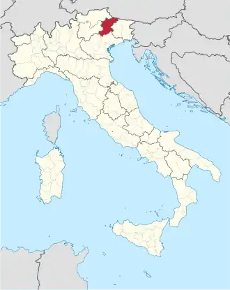 Provincie Belluno na mapě Itálie