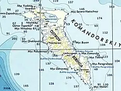 Mapa Beringova ostrova