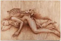 Bez názvu VIII, 1995–1997, sepie, americká retuš, akryl na papíře a dřevě, 85 × 125 cm