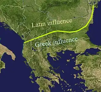 Hranice mezi řeckou a latinskou sférou vlivu