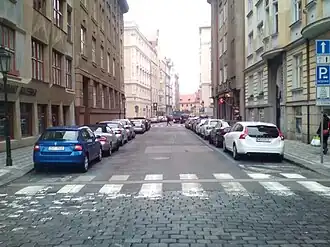 Pohled od ulice Elišky Krásnohorské