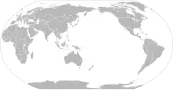 Mapa centrovaná na Tichý oceán (často používaná ve Východní Asii a Oceánii)