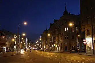 Pohled na Lidickou v noci