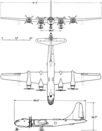 Třípohledový nákres Boeingu B-50