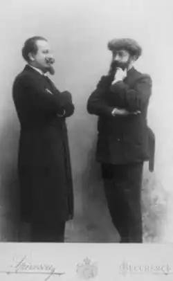 Joséphin Péladan (vpravo) a Alexandru Bogdan-Piteşti (vlevo) v Bukurešti, 1898