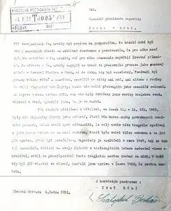 Část žádosti o milost pro Františka Boháče, kterou jeho bratr Svatopluk Boháč sepsal 3. ledna 1951. Žádost byla archivována kanceláří presidenta republiky pod značkou T00054/51.[17]