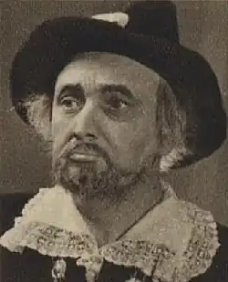 Bolek Prchal v roli Dona Fernanda ve veselohře „Otrokyně svého milence“, rok 1942