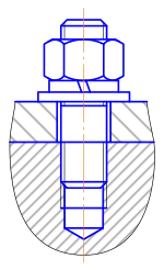 Závrtný šroub zašroubovaný ke spojované části s maticí, plochou a pérovou podložkou