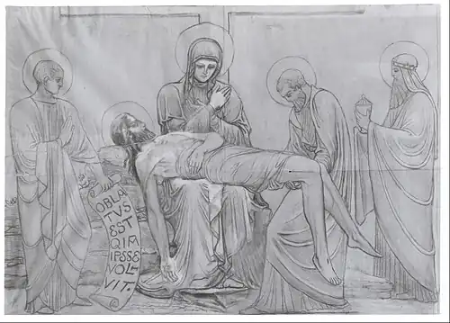 Ježíšovo tělo sňato z kříže. Návrh XIII. zastavení Křížové cesty pro kostel ve Vodňanech. Městské muzeum a galerie Vodňany.