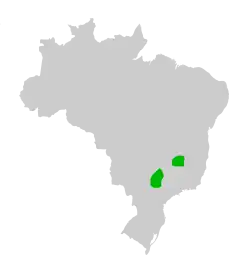 Rozšíření chápana pavoučího v Brazílii (zeleně)