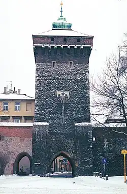 Floriánská brána v Krakově, pohled ze severu