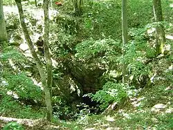 Pohled do ústí propasti od jiho-jihozápadu