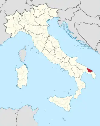 Provincie Brindisi na mapě Itálie