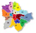 Mapa 18 jednomandátových volebních obvodů v Budapešti