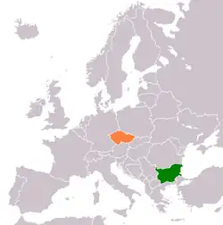 Bulharsko (zeleně) a Česko (oranžově) na mapě Evropy