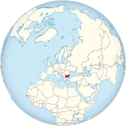 Map showing Bulgaria in an orthographic projection