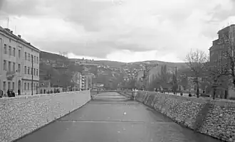 Řeka Miljacka a střed města v roce 1941