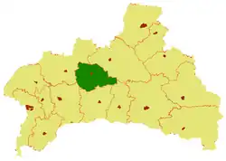 Bjarozaŭský rajón (zeleně) na mapě Brestské oblasti