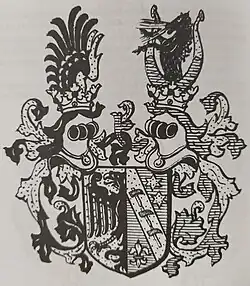 Erb rodu Ržihů při povýšení do šlechtického stavu (1883)