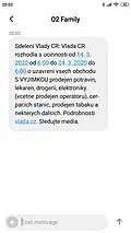 SMS upozorňující na uzavření vybraných obchodů v souvislostí s covidem-19