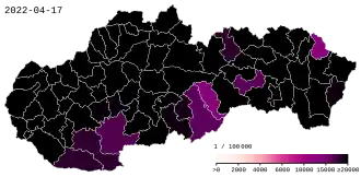 Počet potvrzených případů na 100 000 obyvatel podle okresů
