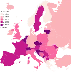 Potvrzené případy onemocnění covid-19 v jednotlivých zemích na 100 000 obyvatel