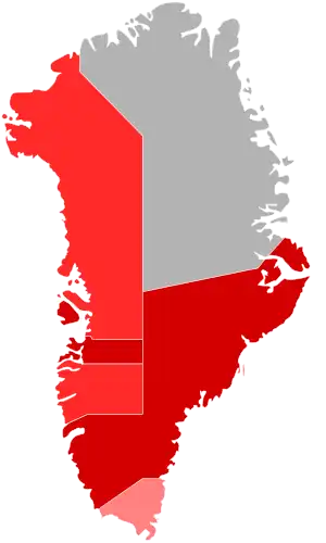 Mapa ohniska nákazy covid-19 v Grónsku (k 11. srpnu 2021).