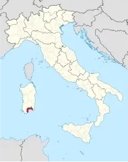 Metropolitní město Cagliari na mapě Itálie