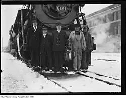 Canadian National Railways locomotive 6121, with crew