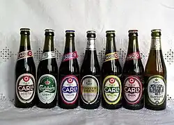 Sbírka lahví z pivovaru Carlsberg