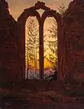 Caspar David Friedrich: Snící - zřícenina kláštera Ojvín (Der Träumer - Klosterruine Oybin, kolem roku 1835)