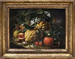 Kašpar Hirschely: Bohaté zátiší. Kabinetní malba kolem 1730. Olej na dřevě