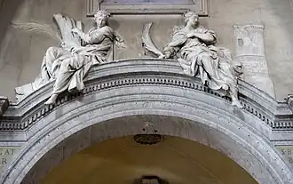 Svatá Kateřina s palmovou ratolestí, Svatá Barbora s palmovou ratolestí a věží, křesťanské mučednice, sochař Antonio Raggi