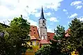 Budovy Státního okresního archivu Cheb - františkánský klášter s věží kostela Zvěstování Panny Marie