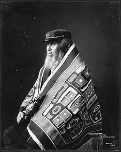Náčelník Tlingitů Anotkloš (Taku), fotografie z roku 1913