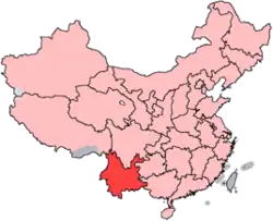 čínská provincie Jün-nan (červeně)