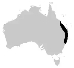 Mapa rozšíření rosnice červenooké (černě).