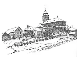 Perokresba kostela z roku 1929, autor Bohumil Lůžek