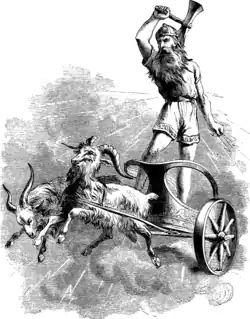 Thór jedoucí na svém voze taženém kozly Tanngnjóstem a Tanngrisniem