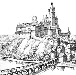 Hrad na mědirytu od Matyáše Meriana (okolo roku 1650)