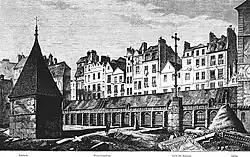 Hřbitov na rytině z 18. století