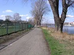 Ostrov Císařská louka, pohled k severu k Vyšehradskému mostu