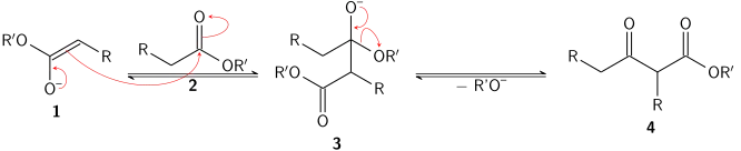 Při Claisenově reaguje enolát esteru s esterem za vzniku beta-keto esteru.