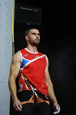 Alexandr Šilov v osmifinále MS 2018 v lezení na rychlost v Innsbrucku